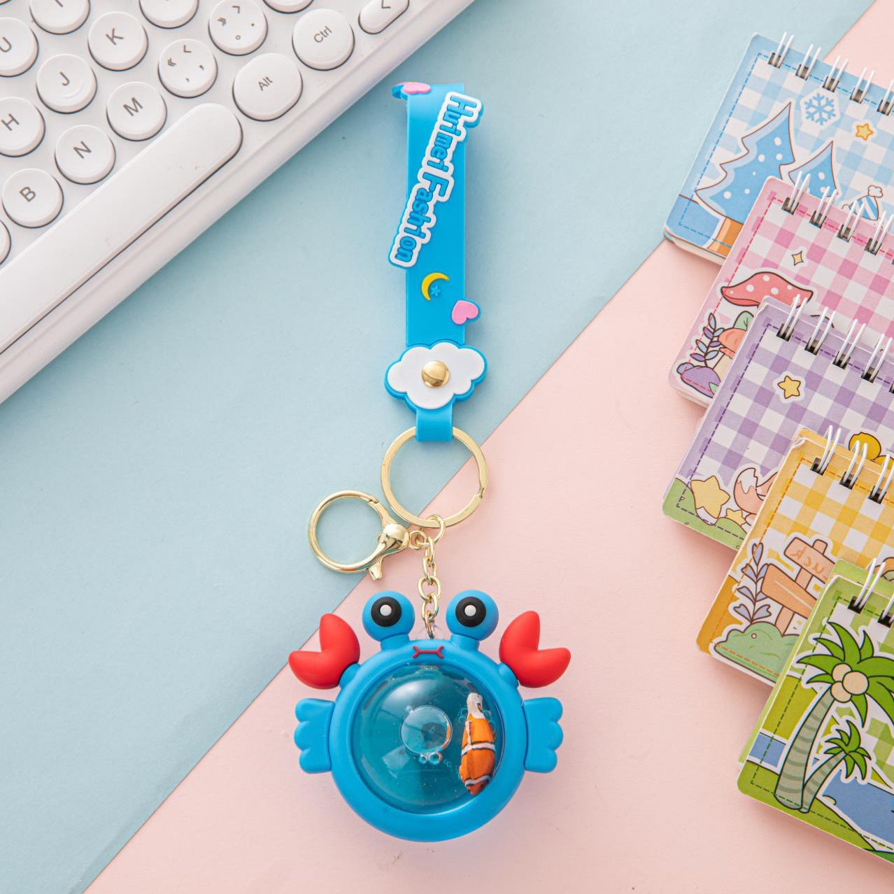 Wholesale Acrylic Floating Cartoon Crab Liquid Keychain